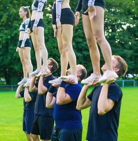 cheerleading team performing routine