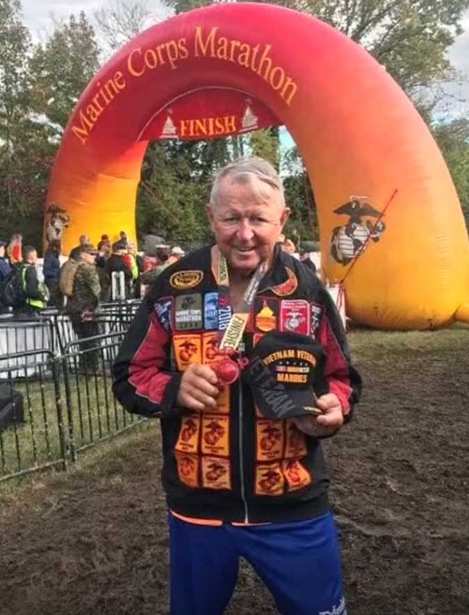 Colonel Ron Rook after finishing just one of his 57 marathons.