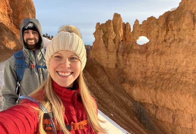 Dr. Margret Zorc hiking the grand canyon with partner taking a selfie