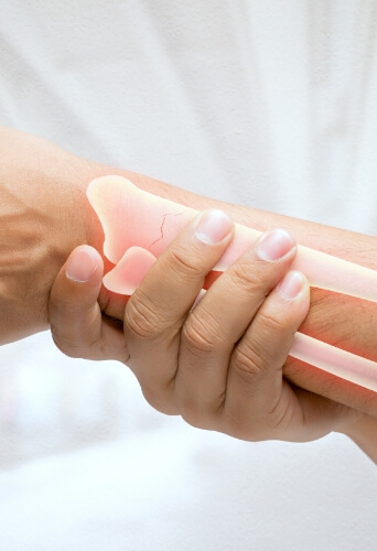 person holding wrist with indication of where bones are